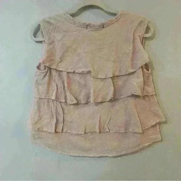 AMO Cotton Texture Ruffled Tank Light Oversized Pink Sleeveless Top Size Medium - Picture 6 of 7